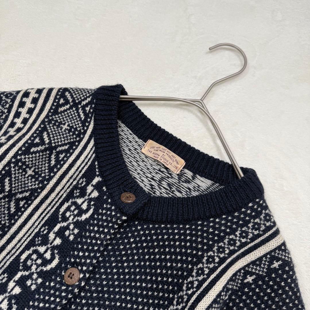 超希少 45rpm ビンテージ ニット ブルゾン 総柄 ランダムストライプ