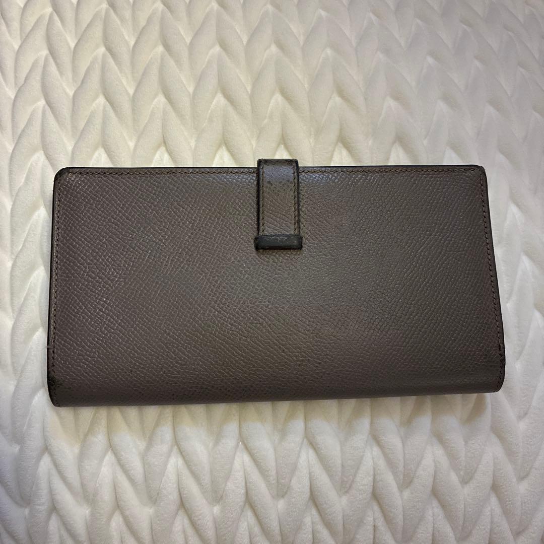 HERMES グレー レザー 長財布　ベアン　スフレ　エルメス