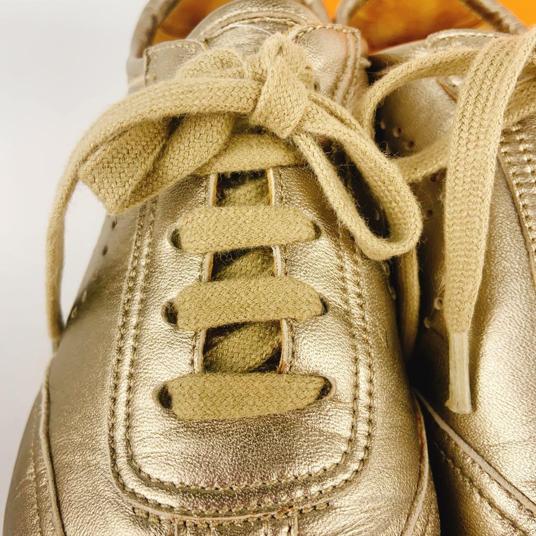 HERMES エブリン ゴールド 金 レザースニーカー Hロゴ パンチング