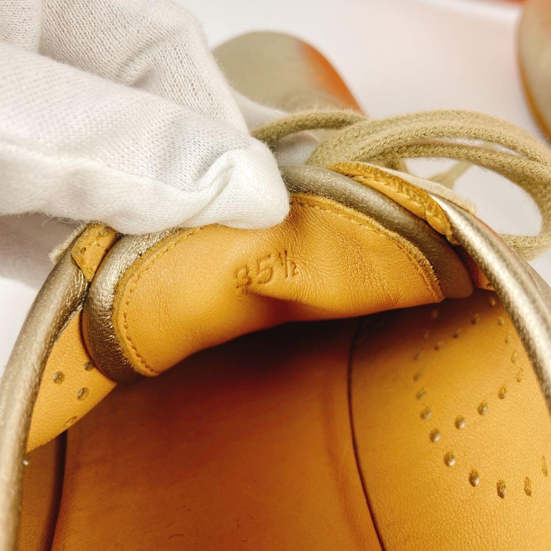 HERMES エブリン ゴールド 金 レザースニーカー Hロゴ パンチング