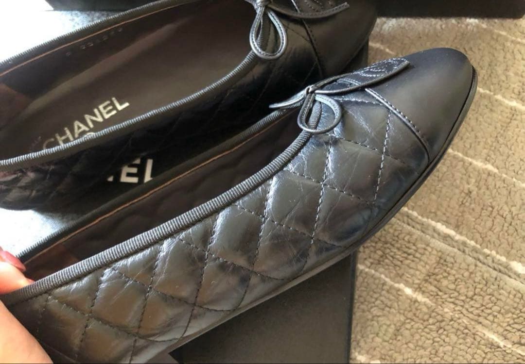 値下げ不可CHANEL バレリーナ 39 エイジドカーフ　美品　キルティング
