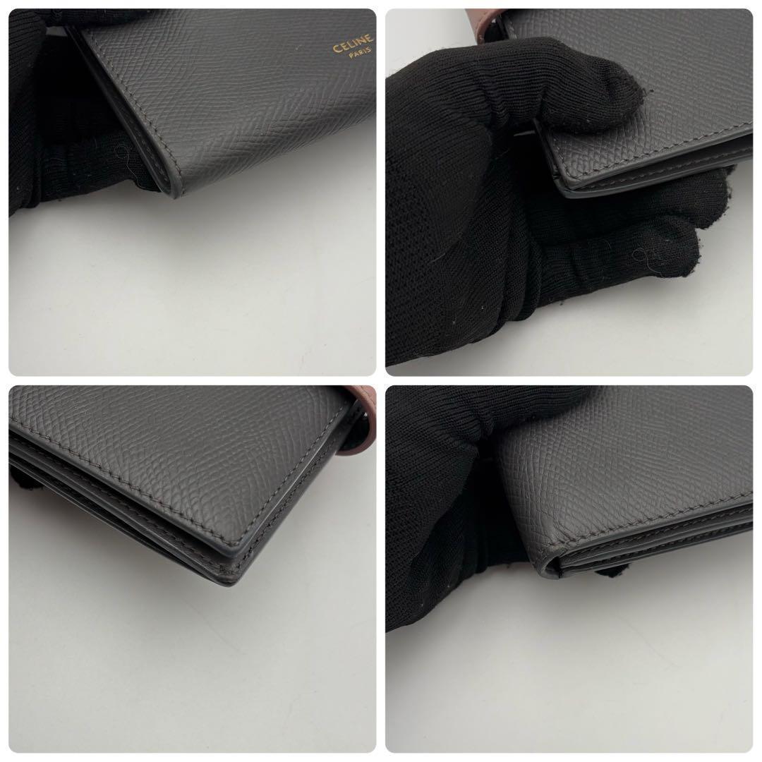 美品　セリーヌ CELINE ミディアム　ストラップウォレット　グレー×ピンク