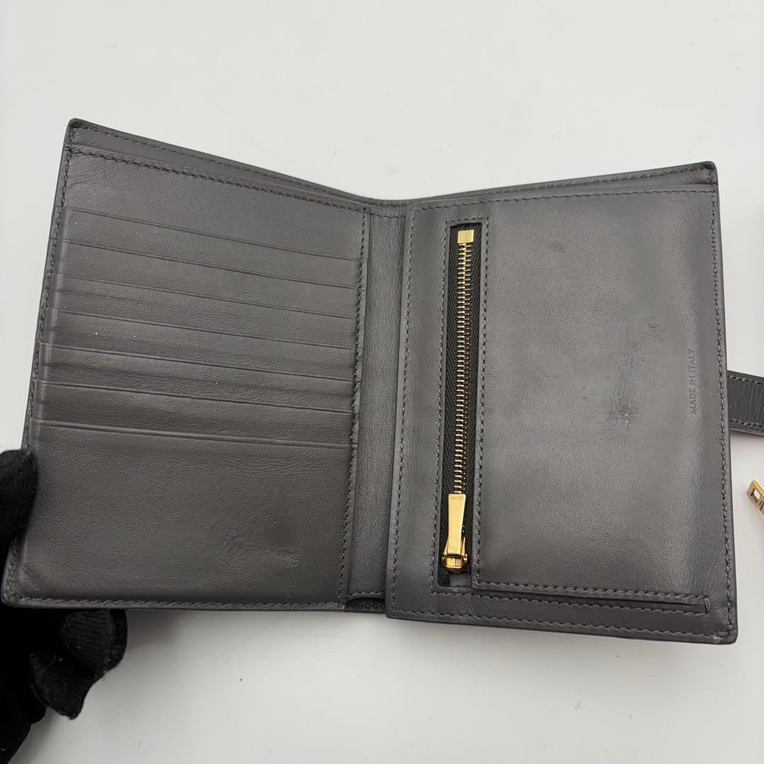 美品　セリーヌ CELINE ミディアム　ストラップウォレット　グレー×ピンク