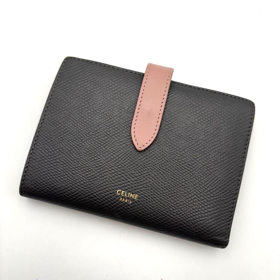 美品　セリーヌ CELINE ミディアム　ストラップウォレット　グレー×ピンク
