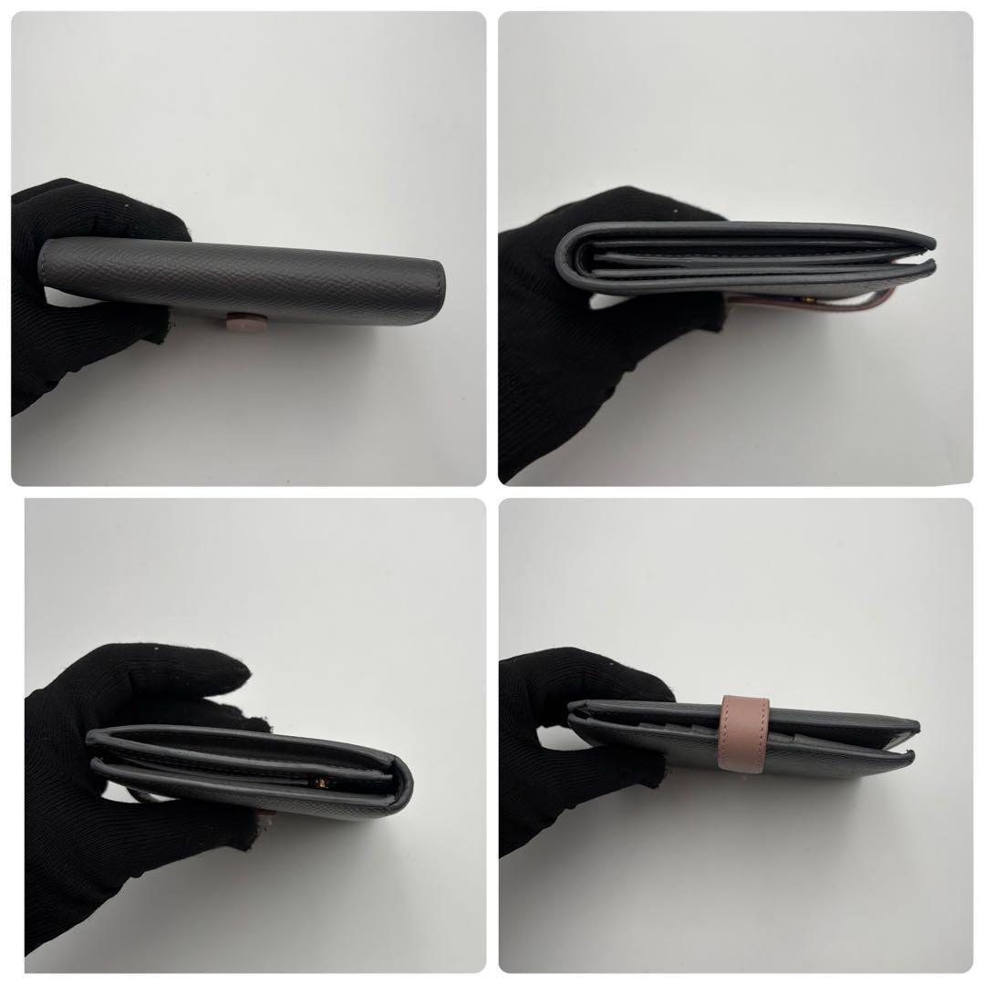 美品　セリーヌ CELINE ミディアム　ストラップウォレット　グレー×ピンク