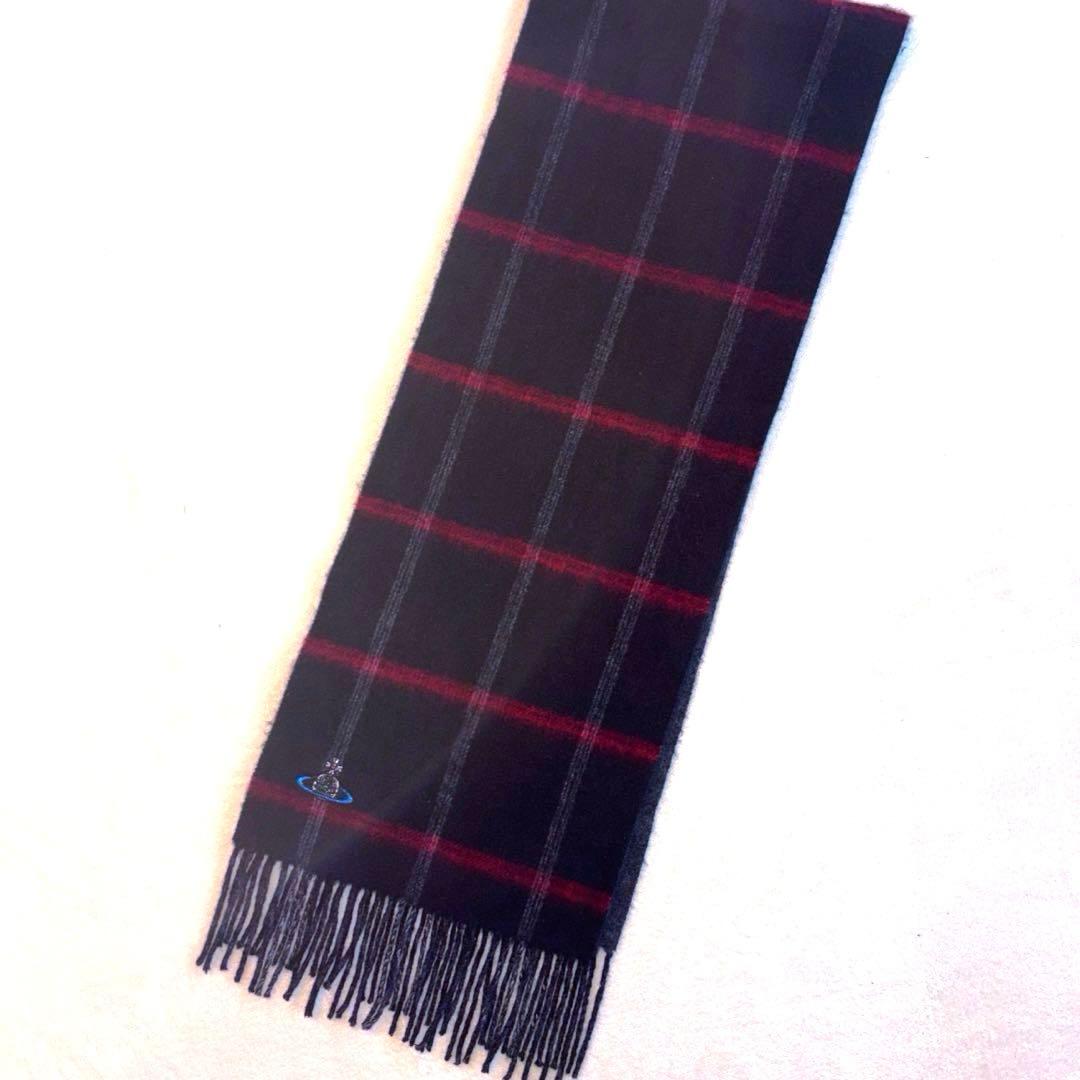 Vivienne Werstwood カシミア マフラー チェック オーブ刺繍付