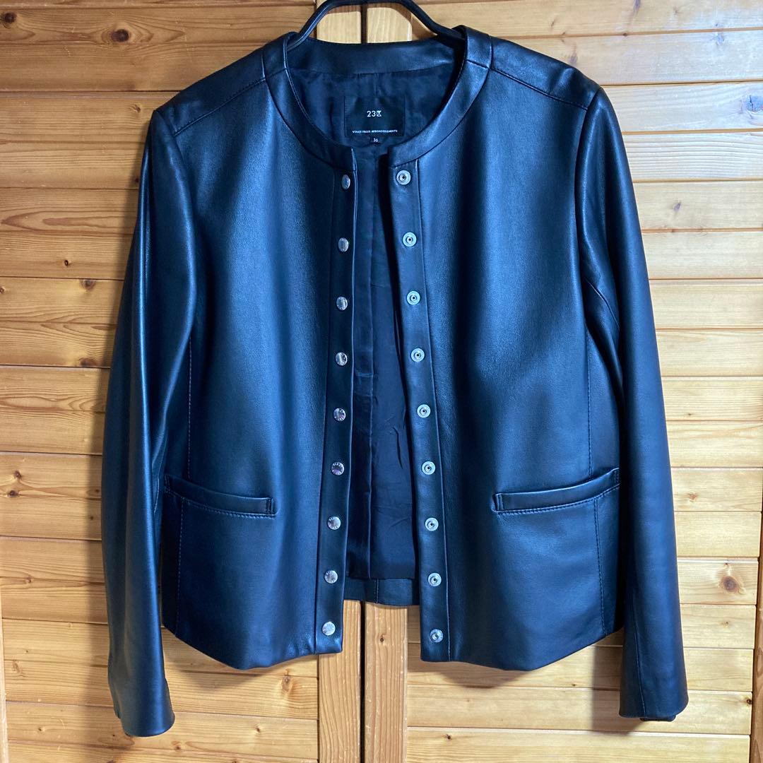 美品 23区 ブラック ノーカラージャケット 36