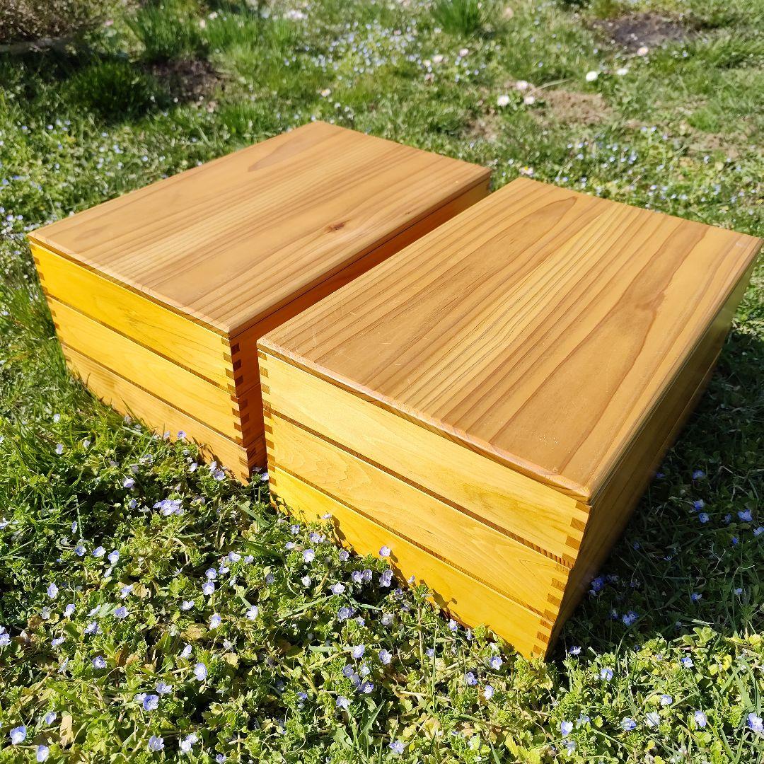 餅箱 ばんじゅう 木箱 3段×2個セット 古道具 昭和レトロ 3箱もろぶた