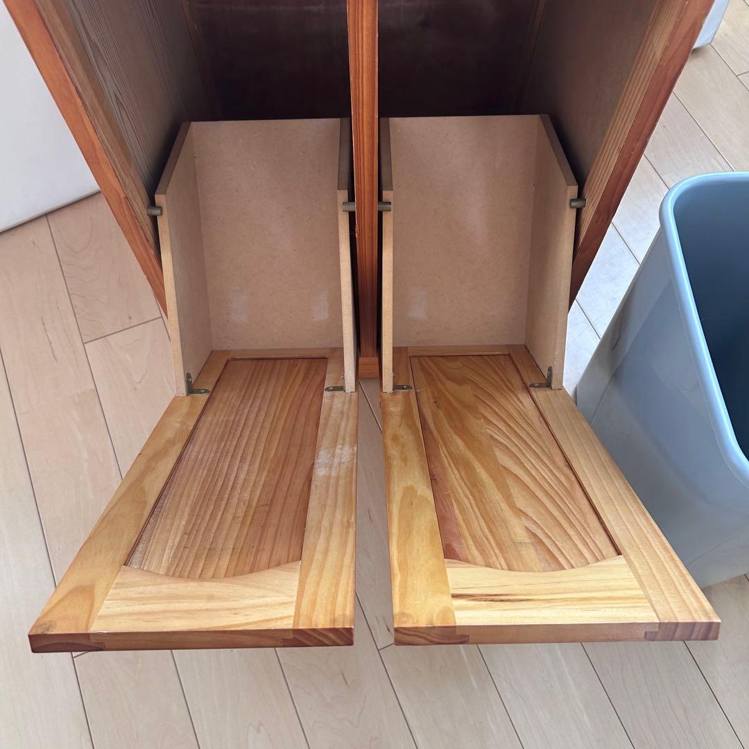 タイル　カントリーダストボックス　キャスター　パイン　2連引き出し　アンティーク