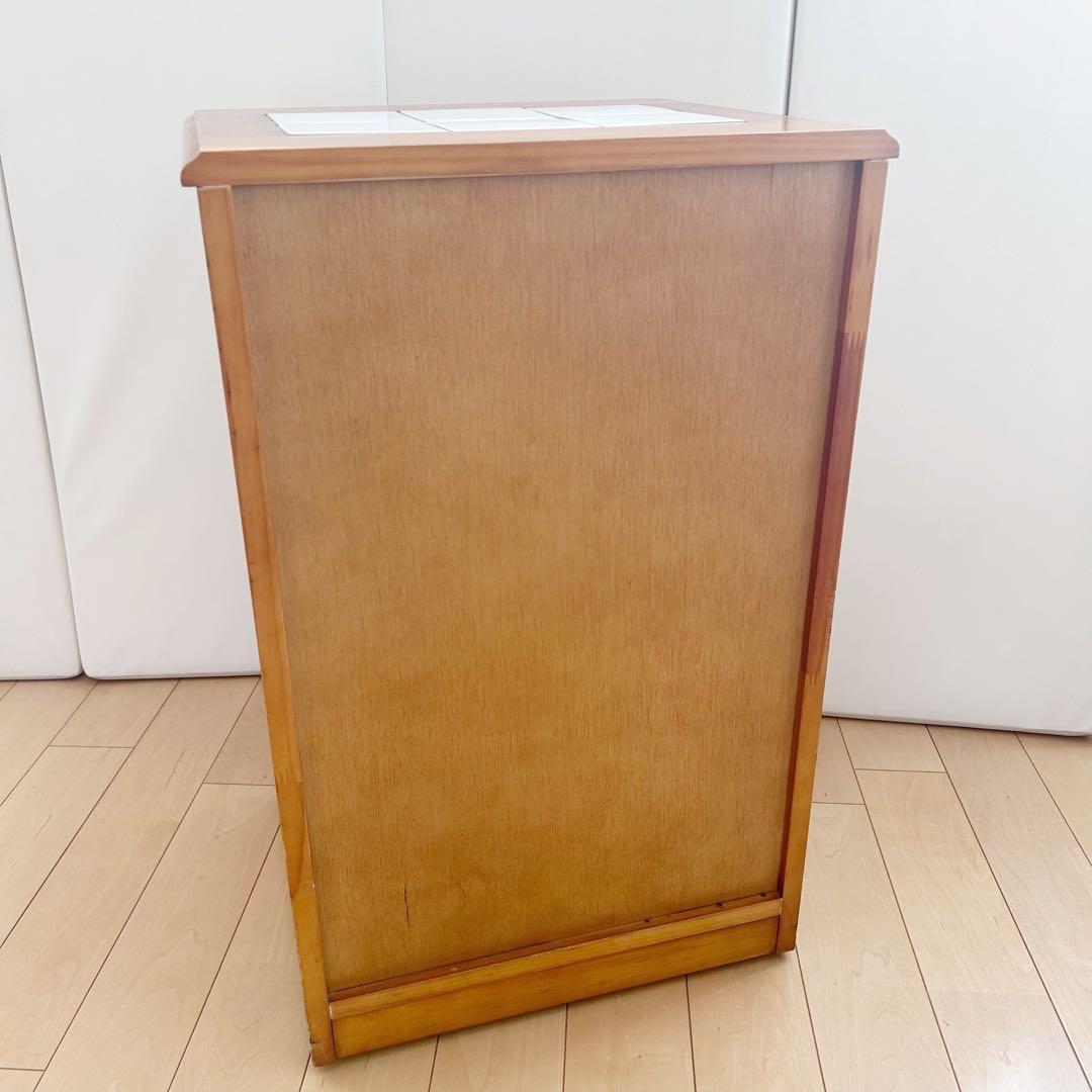 タイル　カントリーダストボックス　キャスター　パイン　2連引き出し　アンティーク