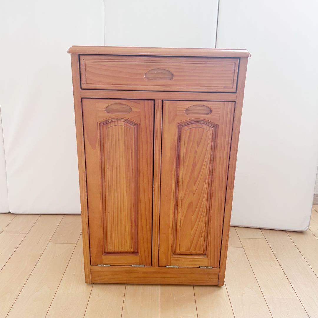 タイル　カントリーダストボックス　キャスター　パイン　2連引き出し　アンティーク