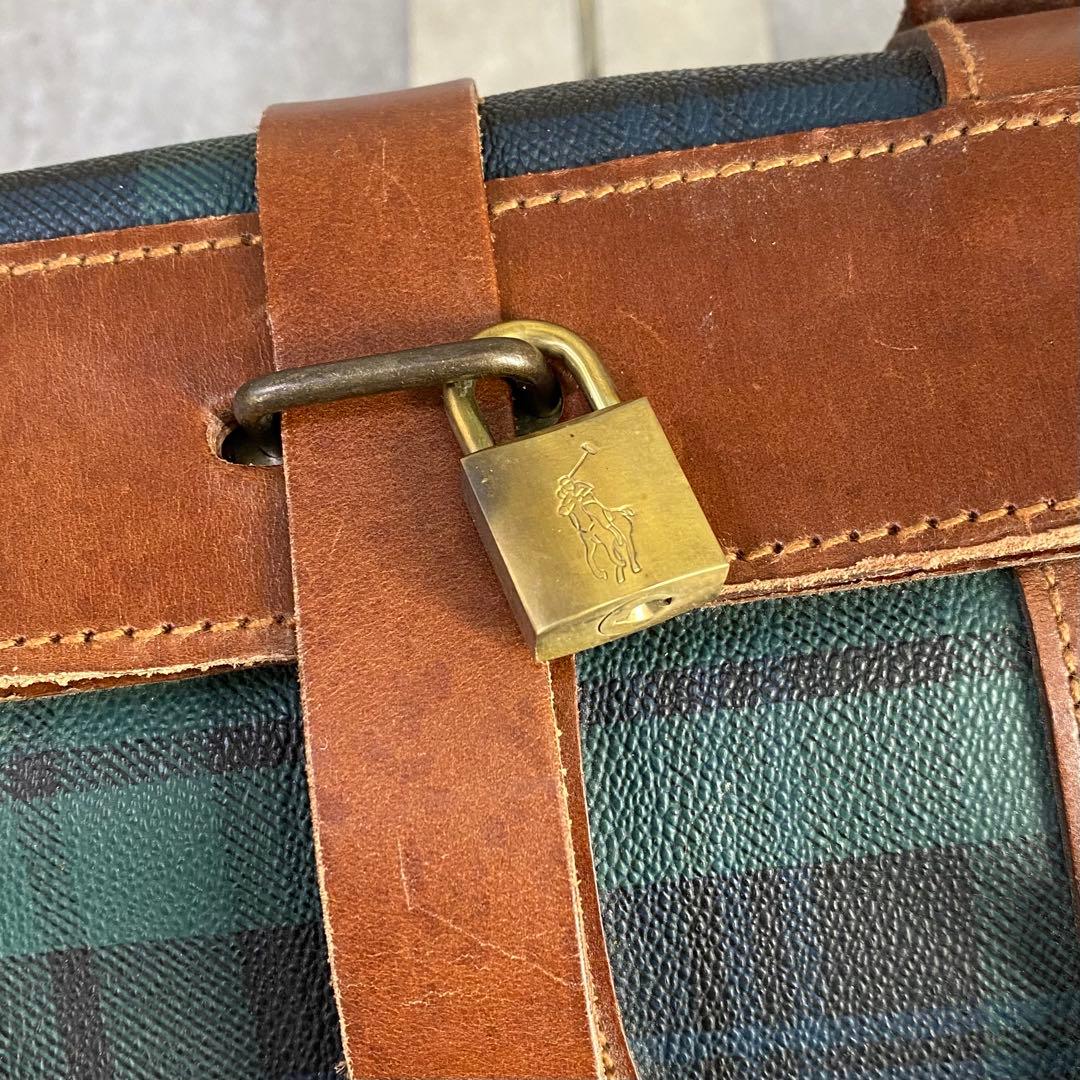 【希少】ポロ ラルフローレン 大容量 ボストンバッグ チェック レザー PVC