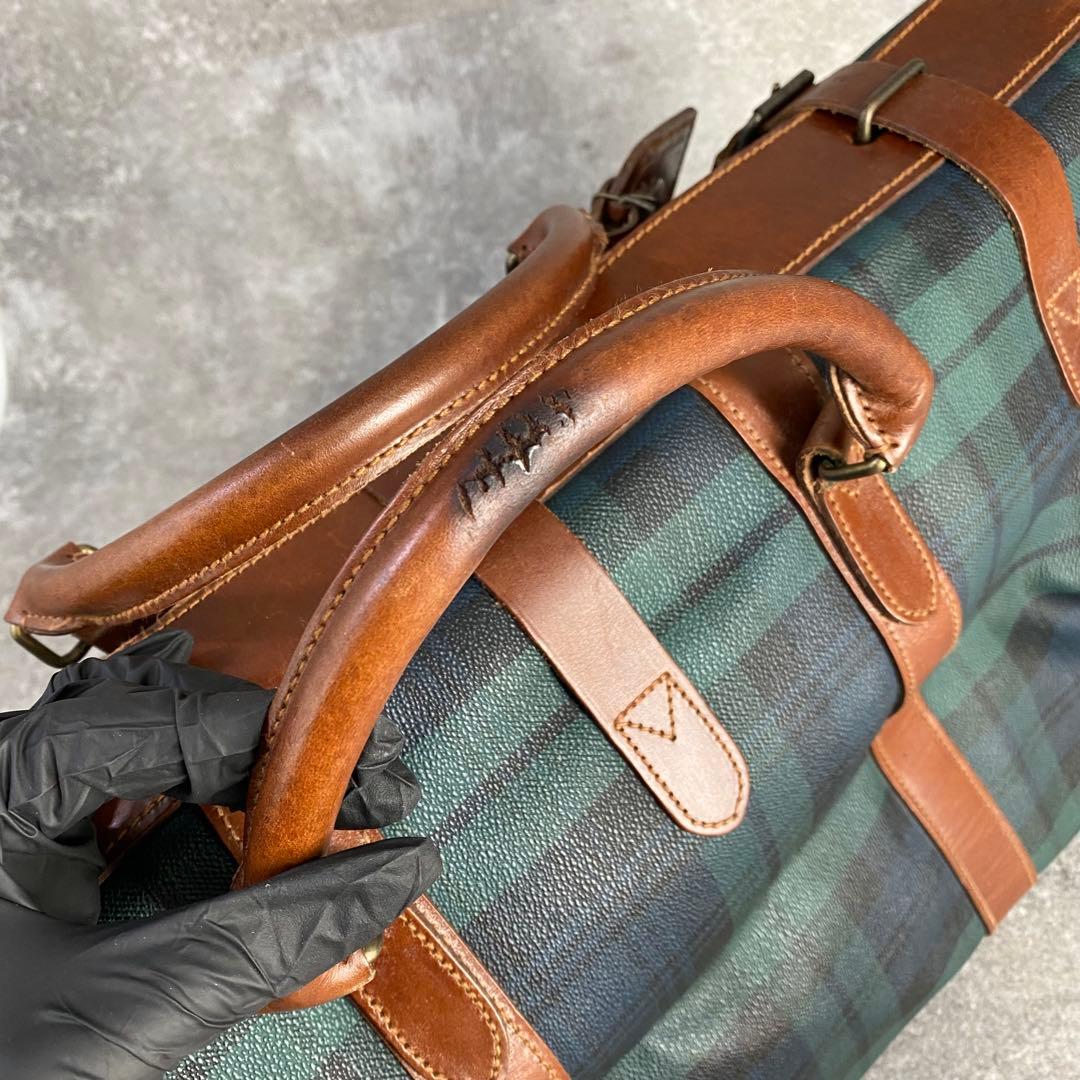 【希少】ポロ ラルフローレン 大容量 ボストンバッグ チェック レザー PVC