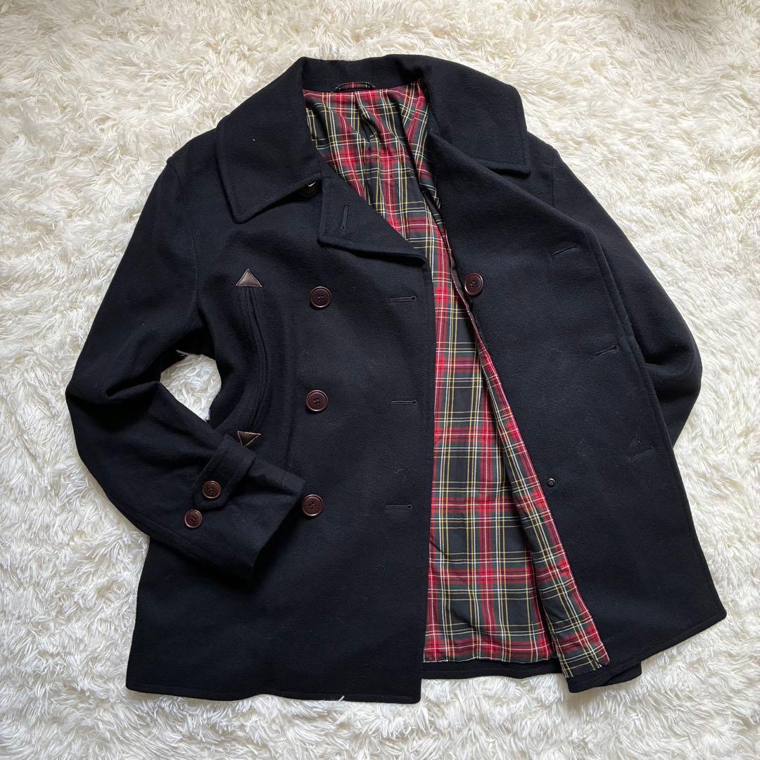 VAN jac ピーコート ウール チェック裏地 天然革 Lサイズ