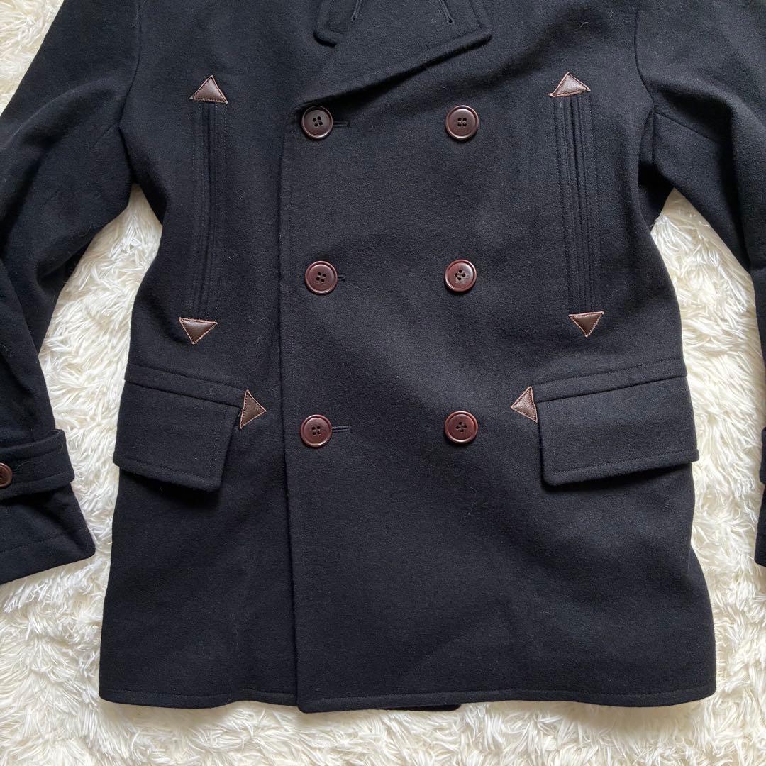 VAN jac ピーコート ウール チェック裏地 天然革 Lサイズ