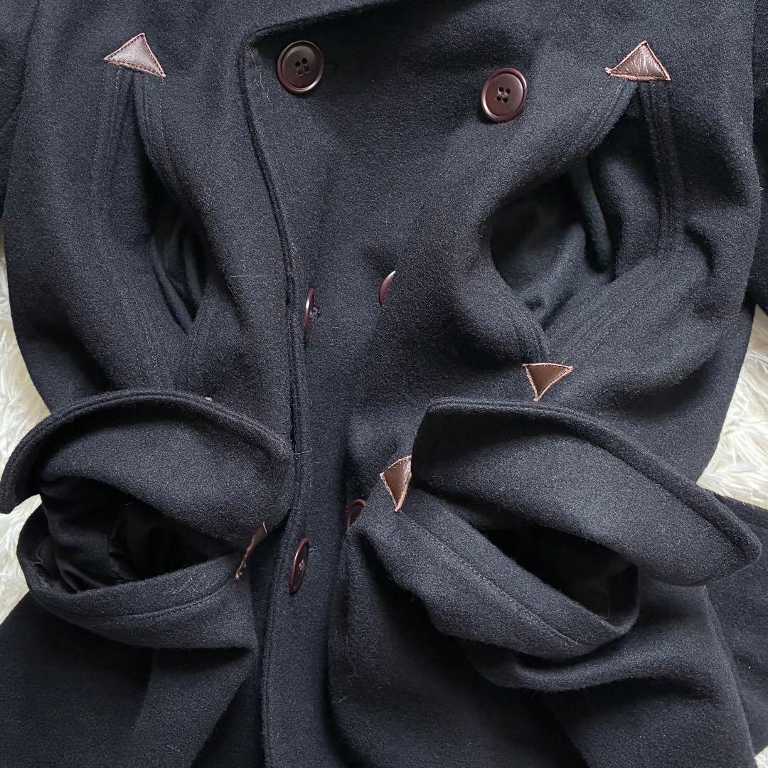 VAN jac ピーコート ウール チェック裏地 天然革 Lサイズ