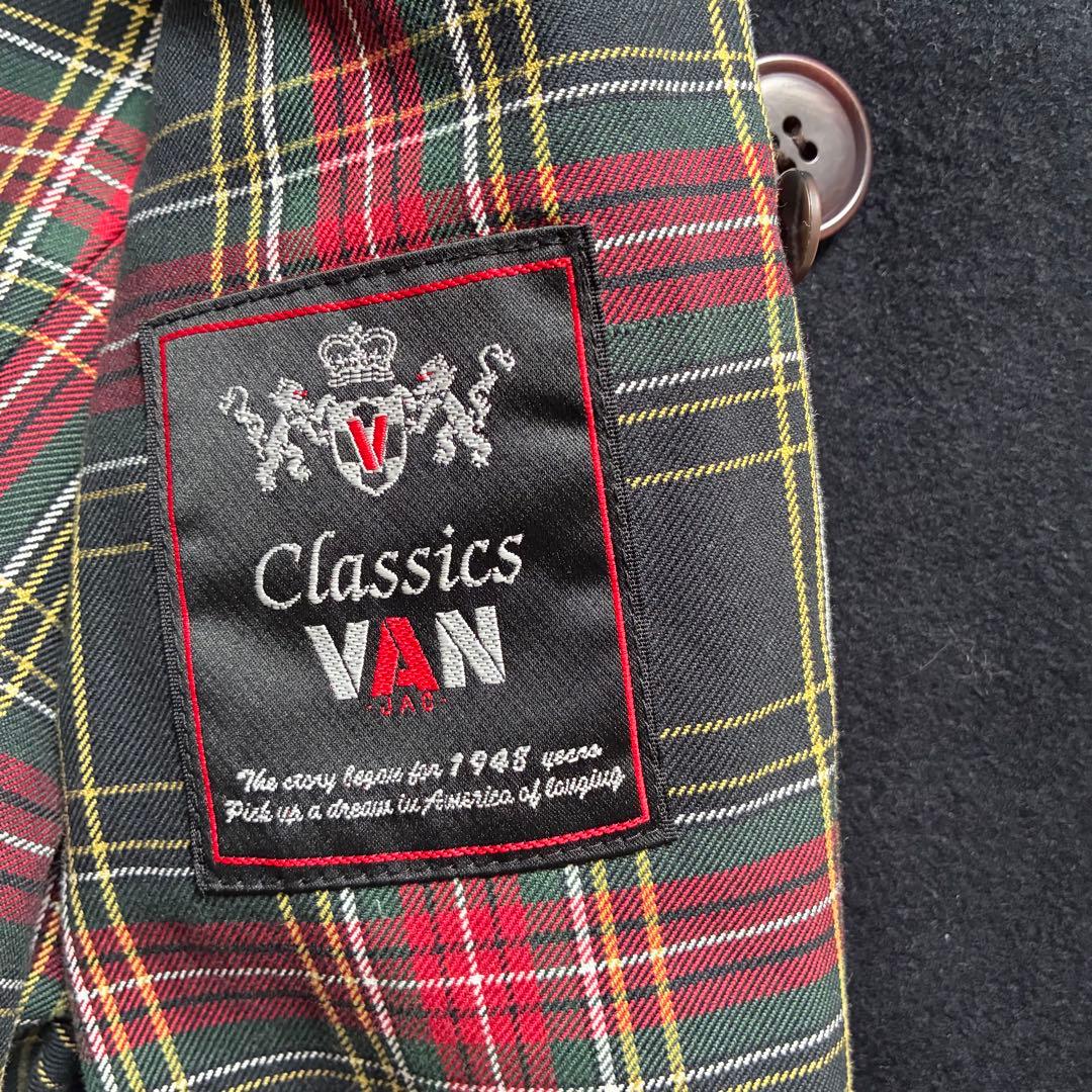 VAN jac ピーコート ウール チェック裏地 天然革 Lサイズ