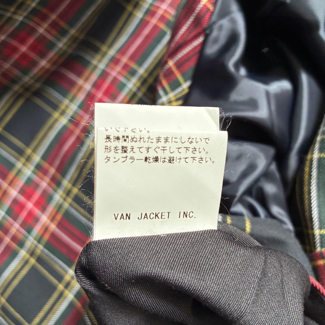 VAN jac ピーコート ウール チェック裏地 天然革 Lサイズ
