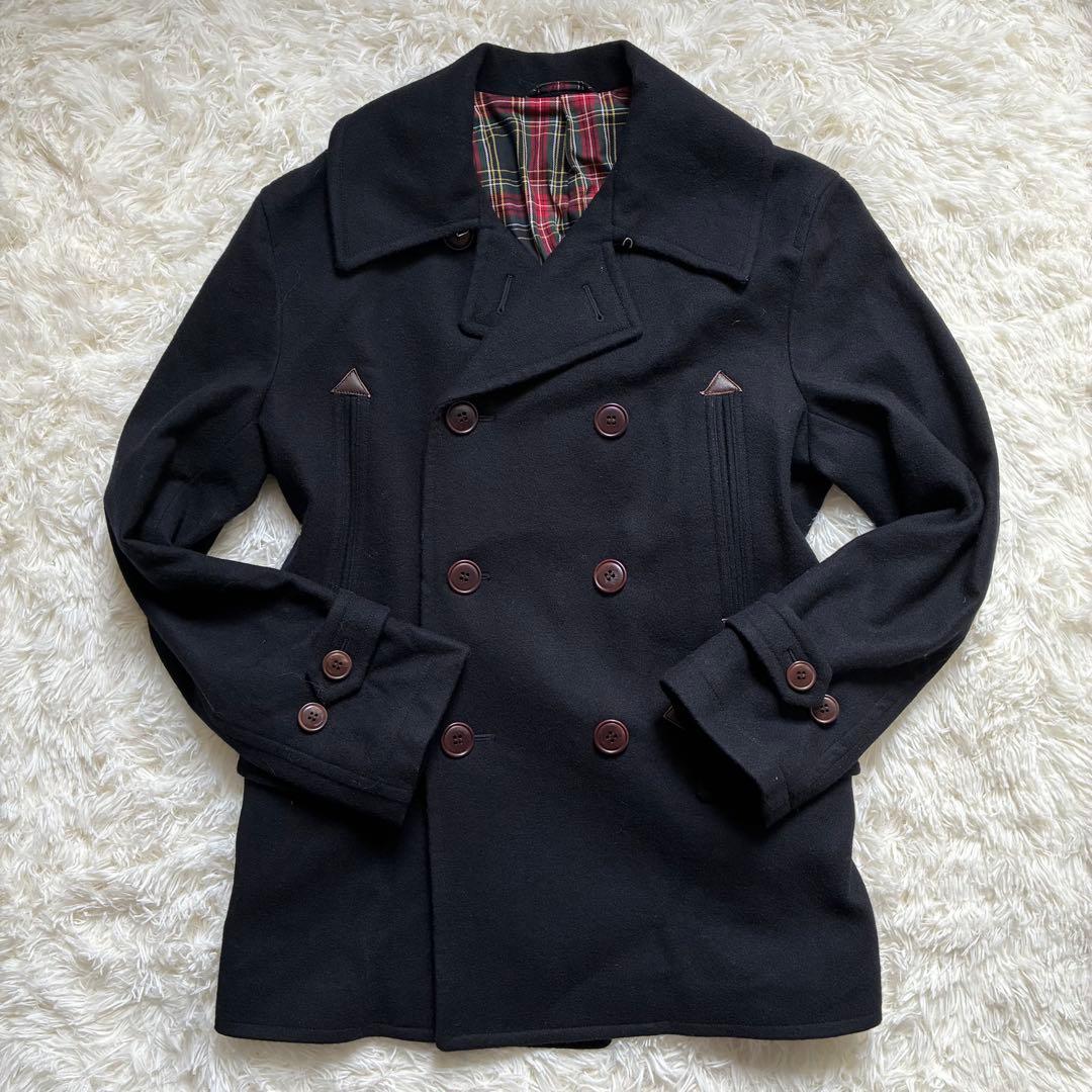 VAN jac ピーコート ウール チェック裏地 天然革 Lサイズ