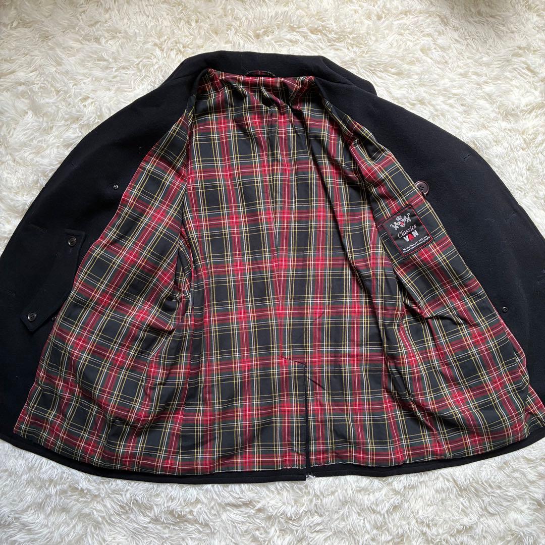 VAN jac ピーコート ウール チェック裏地 天然革 Lサイズ