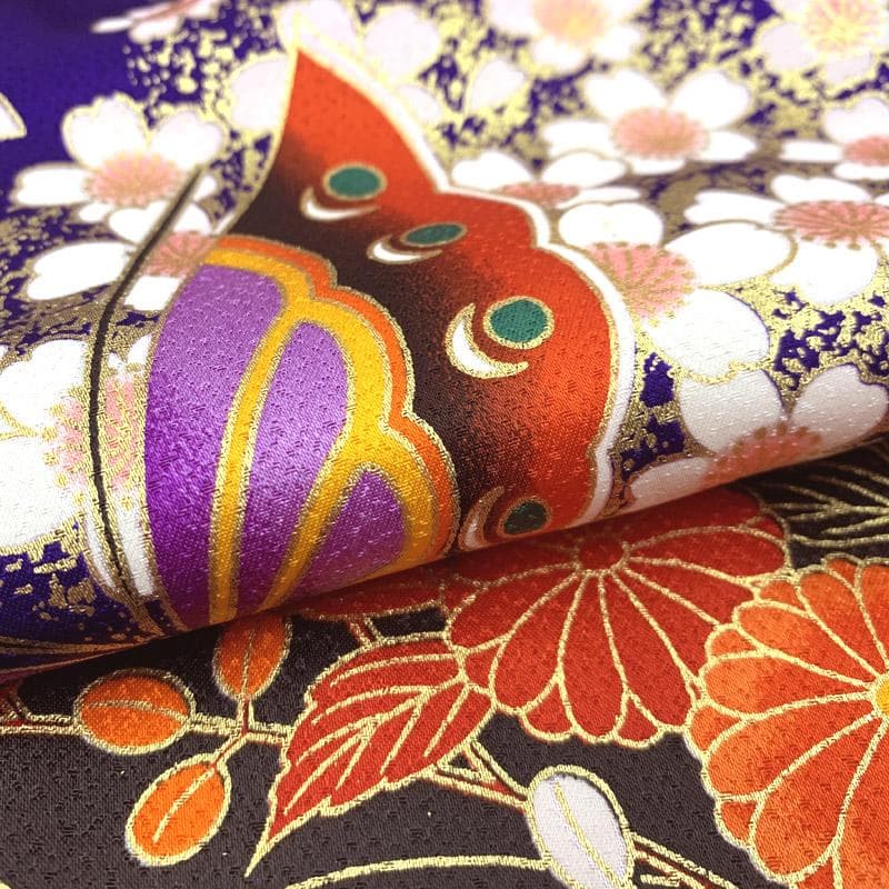 510ag8■七五三 七歳 女児 着物&開き帯&長襦袢 蝶 菊 花丸文■美品