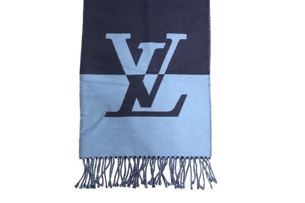 美品　ヴィトン　グラフィック　デュアル　マフラー　ネイビー　ストール