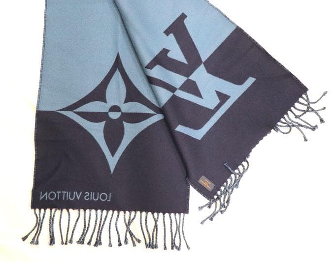 美品　ヴィトン　グラフィック　デュアル　マフラー　ネイビー　ストール