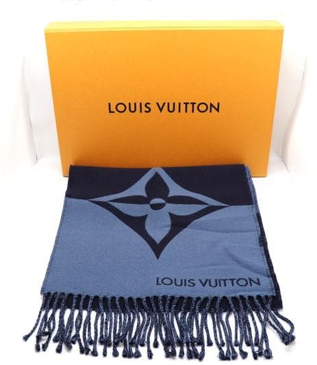 美品　ヴィトン　グラフィック　デュアル　マフラー　ネイビー　ストール