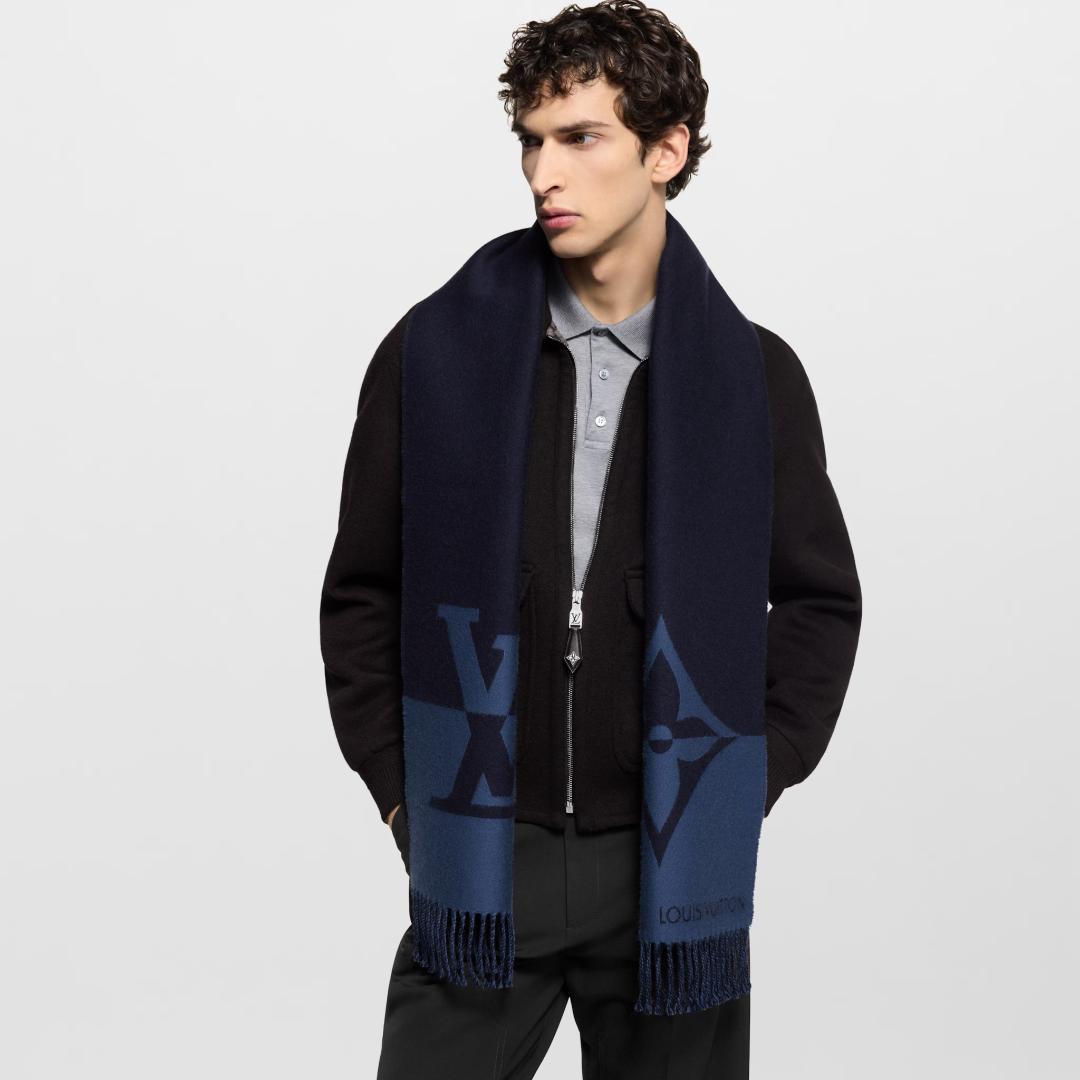 美品　ヴィトン　グラフィック　デュアル　マフラー　ネイビー　ストール