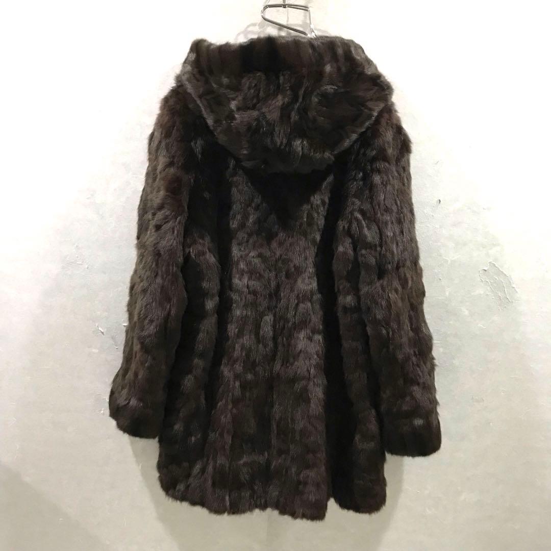 毛皮 リアルファー リス皮 シルク コート 本革 高級 美品 ブラウン フリー