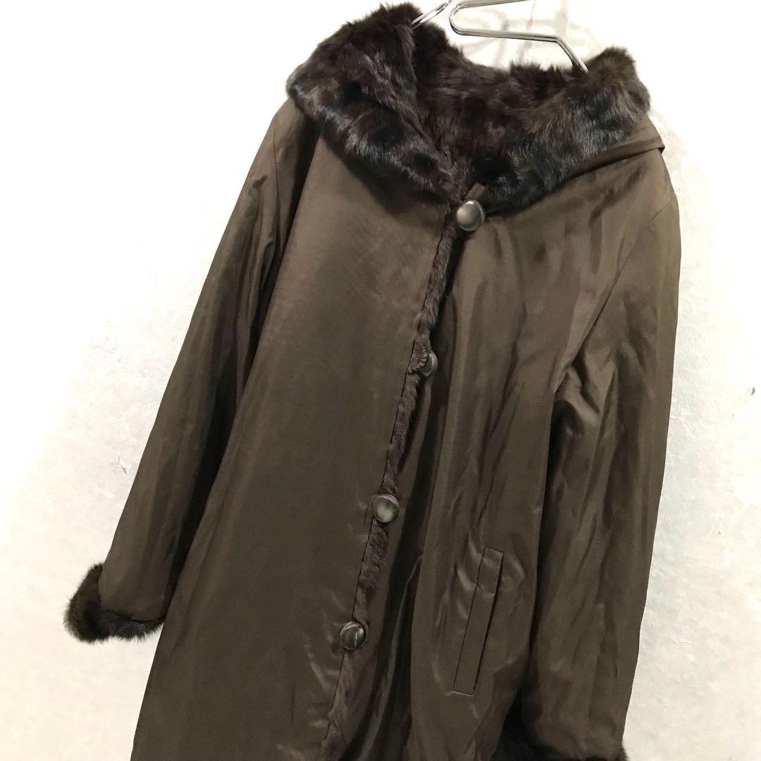 毛皮 リアルファー リス皮 シルク コート 本革 高級 美品 ブラウン フリー