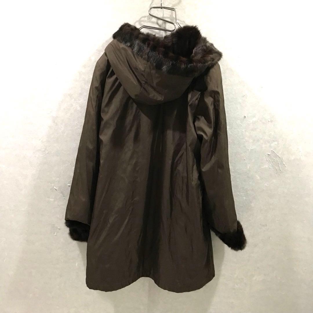 毛皮 リアルファー リス皮 シルク コート 本革 高級 美品 ブラウン フリー