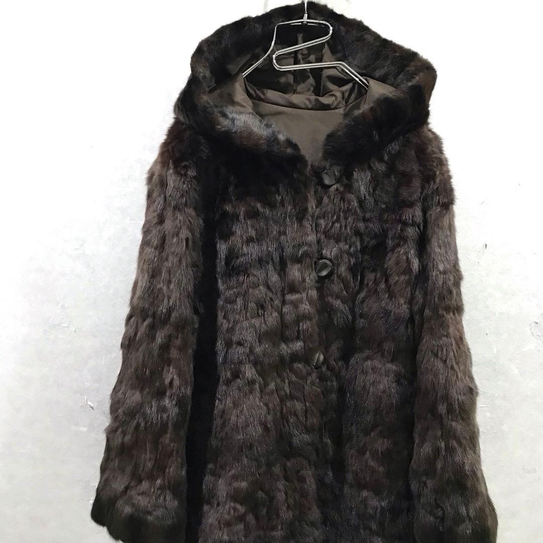毛皮 リアルファー リス皮 シルク コート 本革 高級 美品 ブラウン フリー