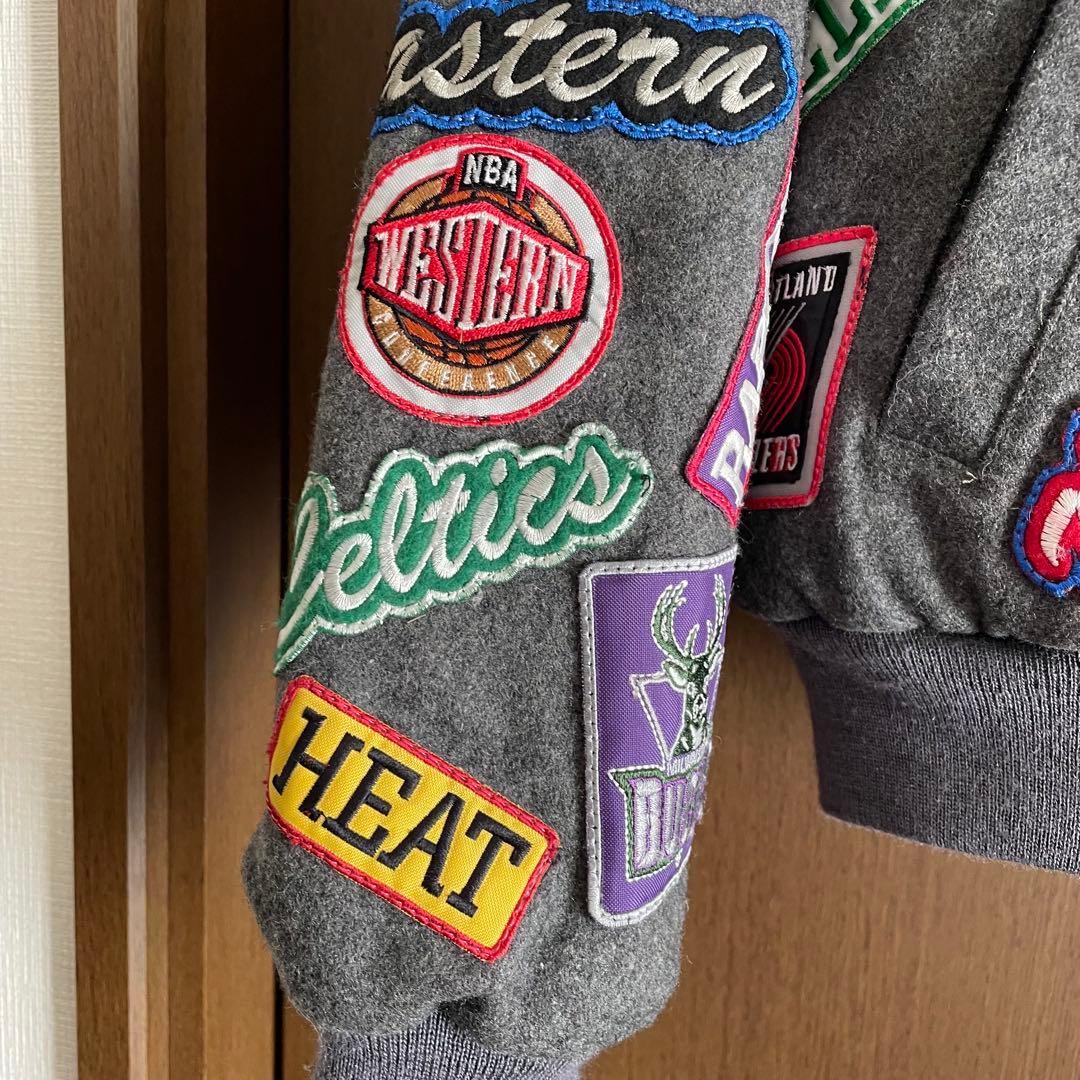ジェフハミルトン ウールジャケット スタジャン NBA バスケ グレー ワッペン