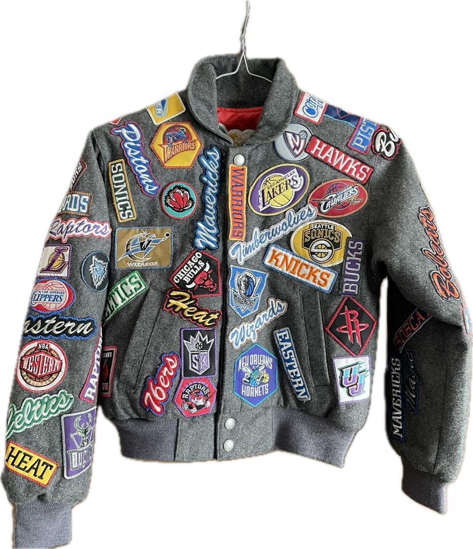 ジェフハミルトン ウールジャケット スタジャン NBA バスケ グレー ワッペン