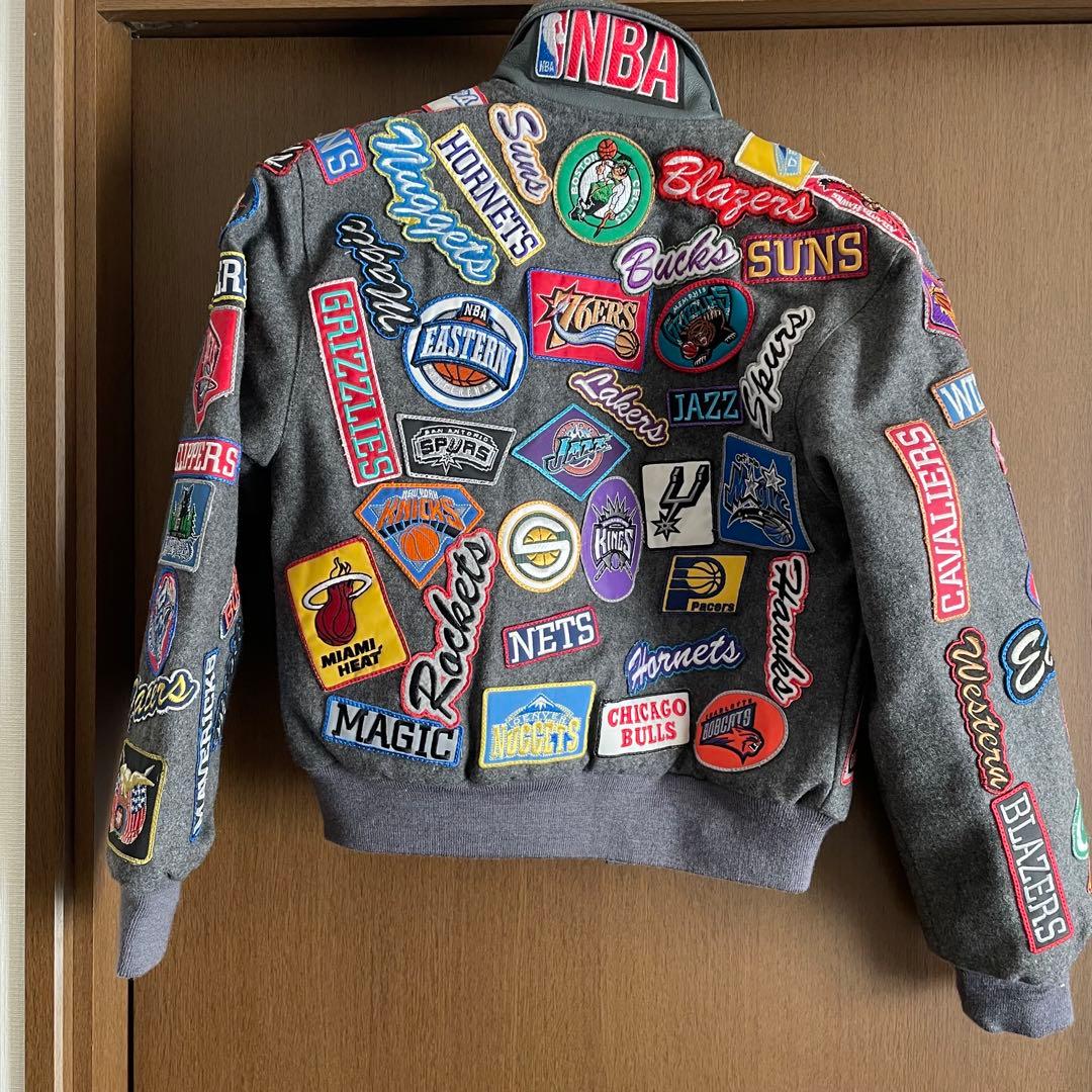 ジェフハミルトン ウールジャケット スタジャン NBA バスケ グレー ワッペン