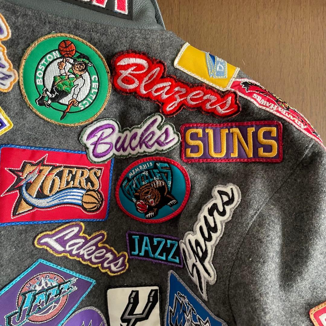 ジェフハミルトン ウールジャケット スタジャン NBA バスケ グレー ワッペン