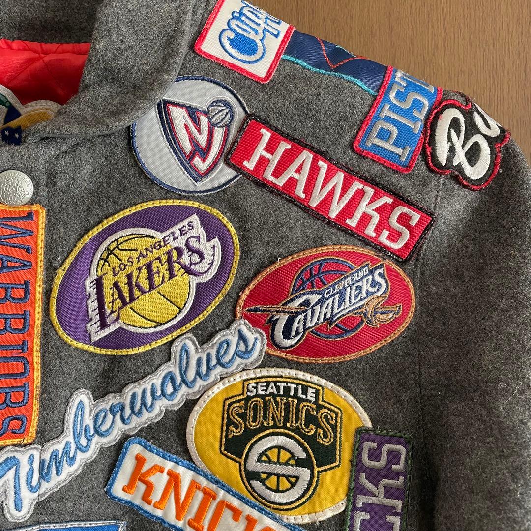 ジェフハミルトン ウールジャケット スタジャン NBA バスケ グレー ワッペン