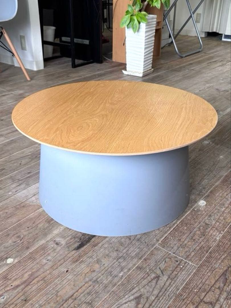 【美品】東谷 ラウンドテーブル 円形センターテーブル 木目調 グレー直径69cm