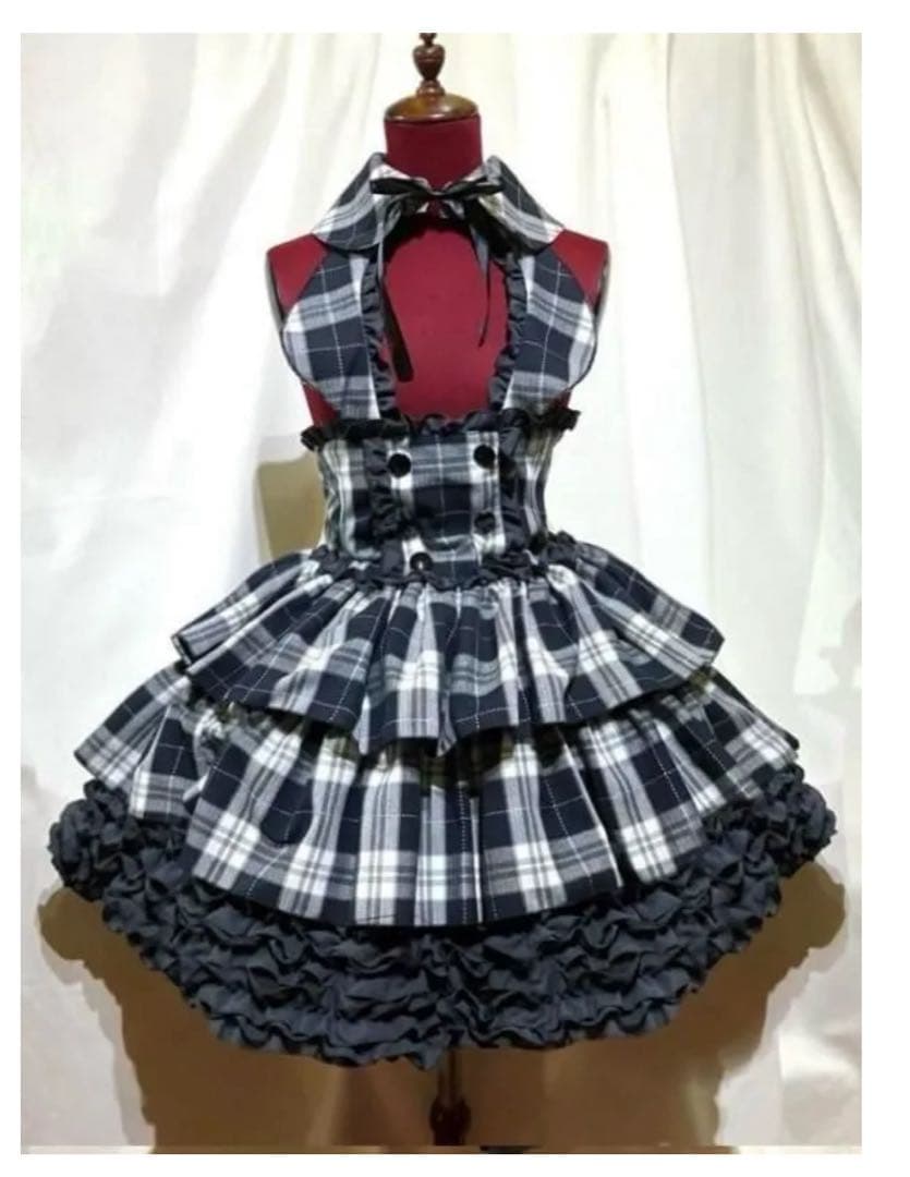 MARBLE コルセット型ワンピース 白黒グレーチェック