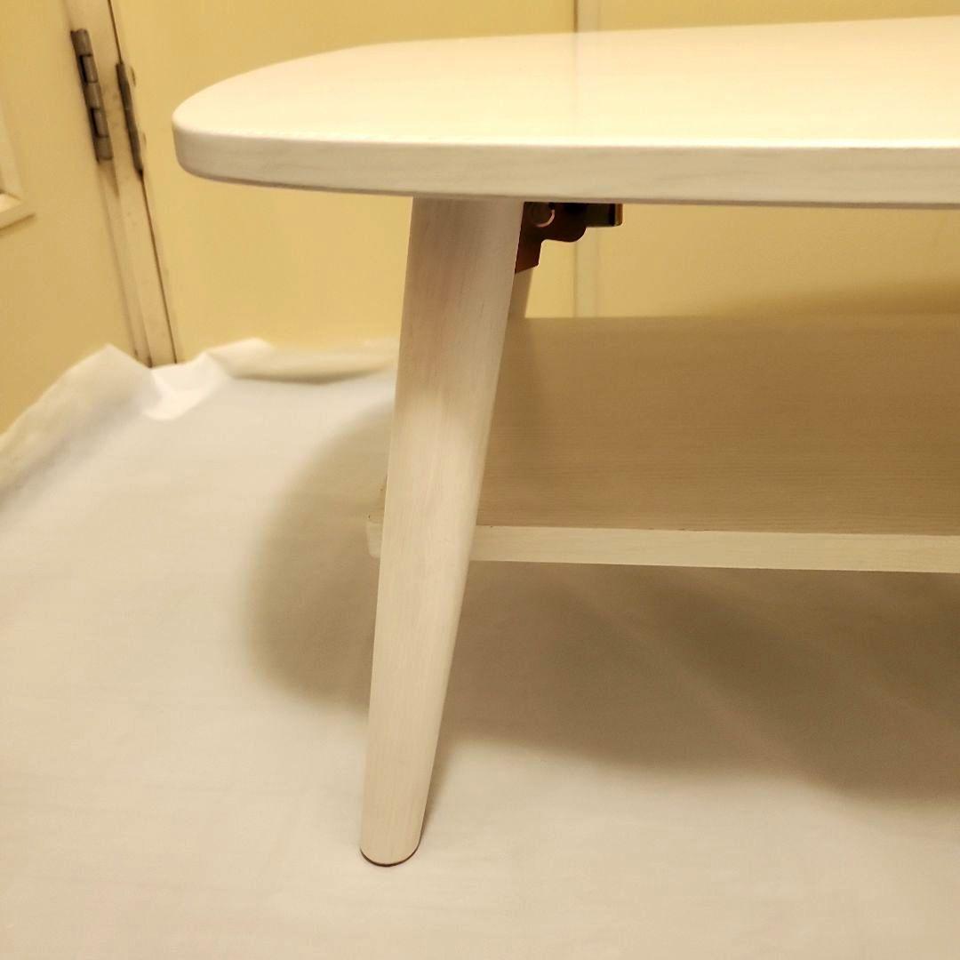 【美品】棚付き 折れ脚 ローテーブル センターテーブル 北欧風 ホワイト