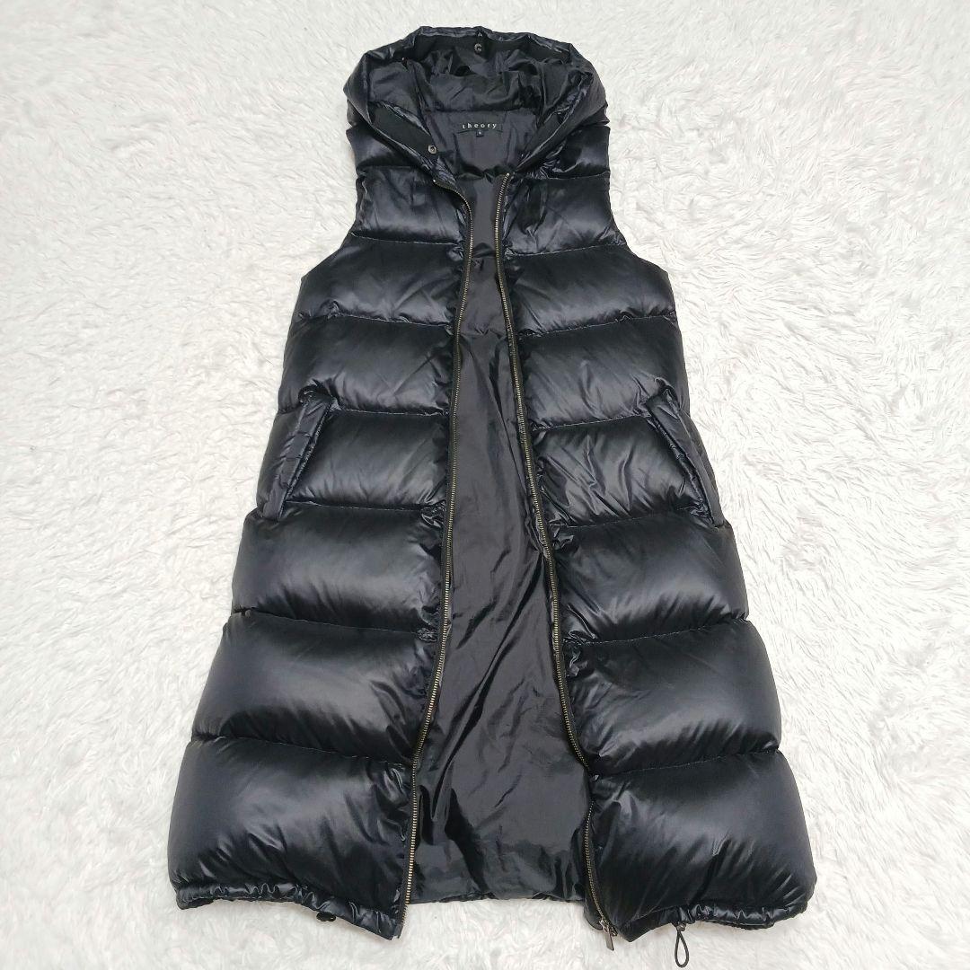 ✨極美品✨セオリー　ファーフード付き　ロングダウンベスト　黒　S