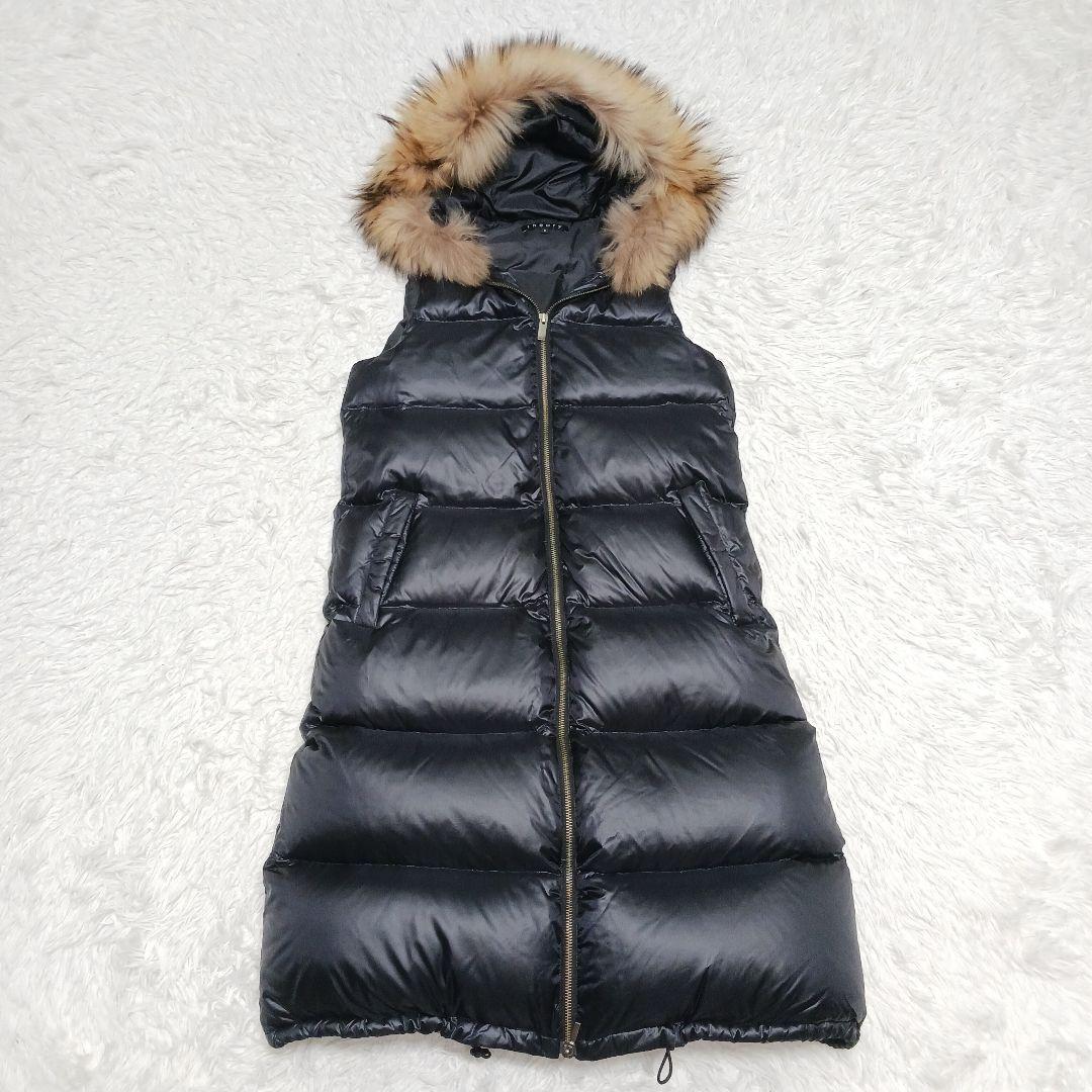 ✨極美品✨セオリー　ファーフード付き　ロングダウンベスト　黒　S