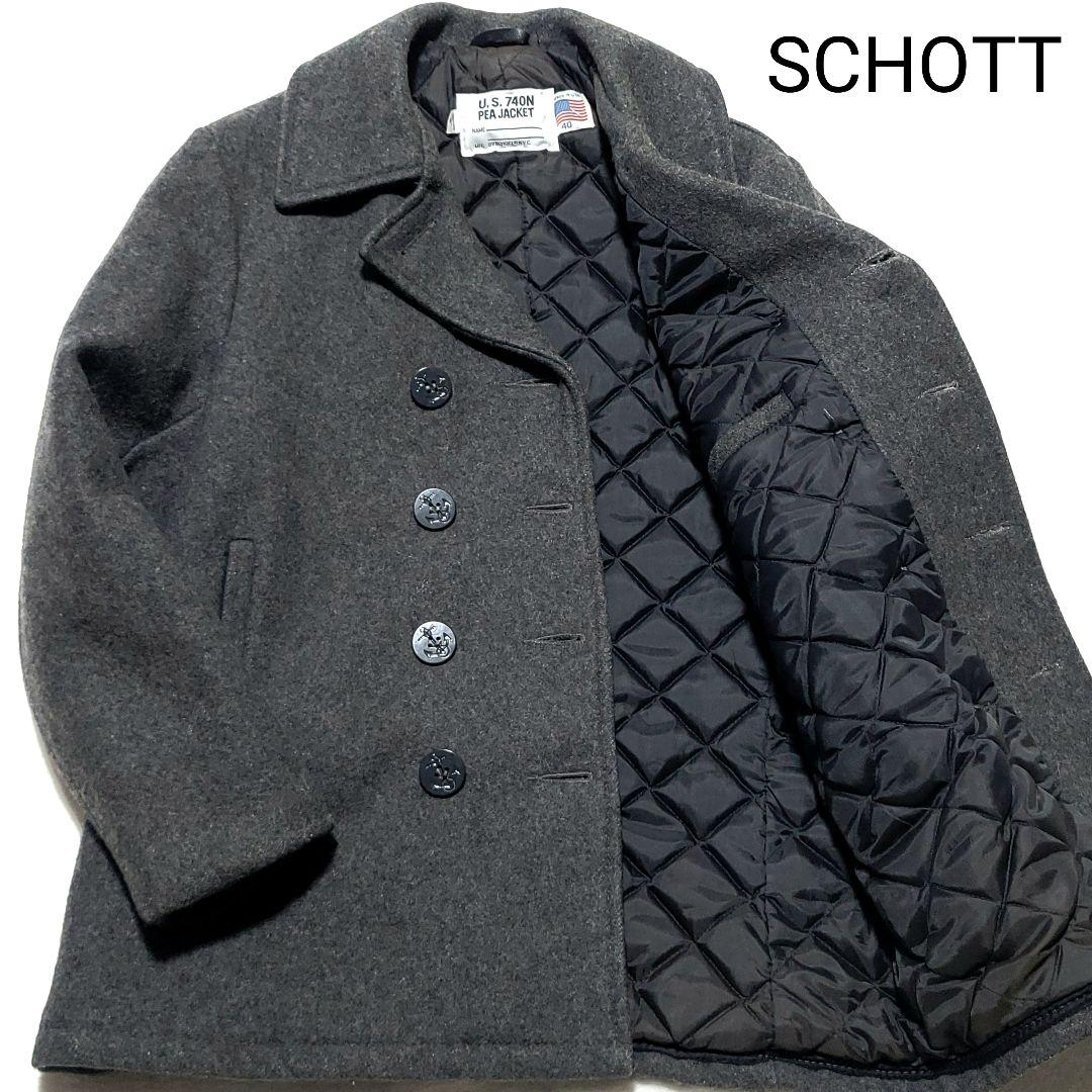 SCHOTT　Pコート メルトン ウール キルティング 740N 大きいサイズ