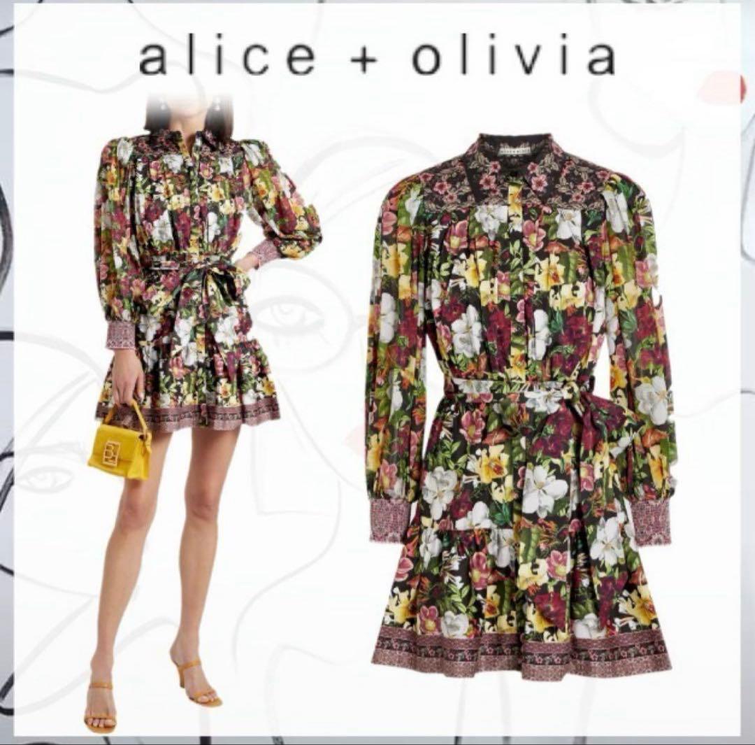 alice + olivia フラワープリント シャツワンピース