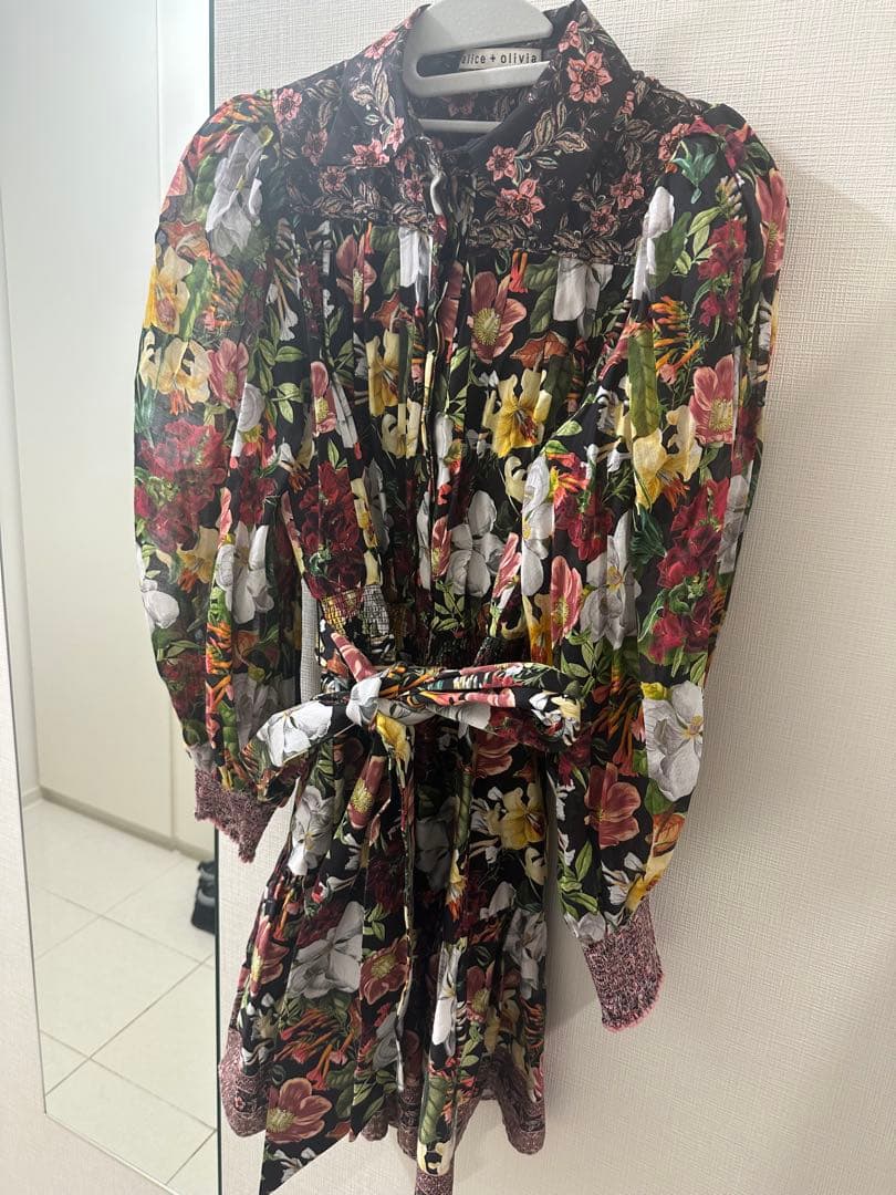 alice + olivia フラワープリント シャツワンピース