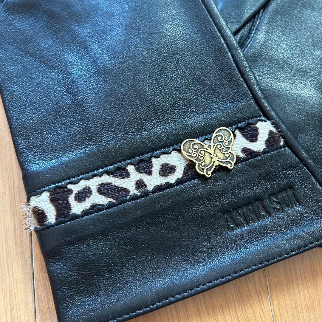 ANNA SUI 手袋　2点　ブラウン、ブラック　レザー　蝶　レオパード