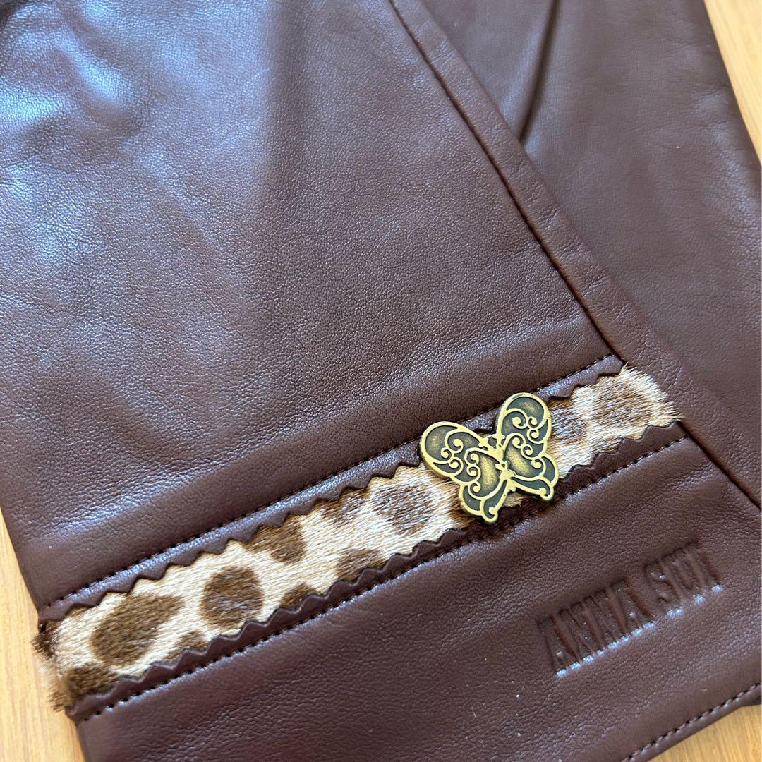 ANNA SUI 手袋　2点　ブラウン、ブラック　レザー　蝶　レオパード