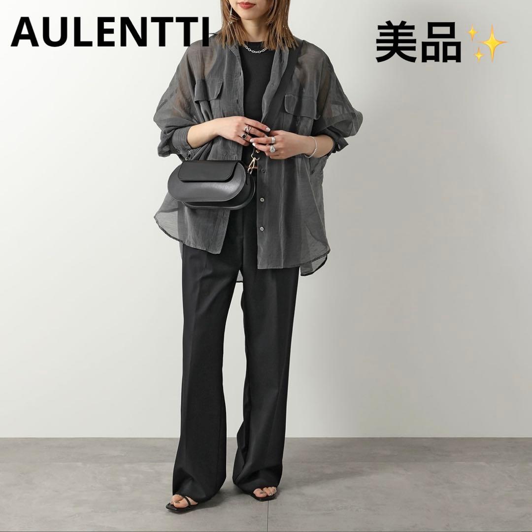 【美品】AULENTTI レザー 2way ボックス ショルダーバッグ　黒