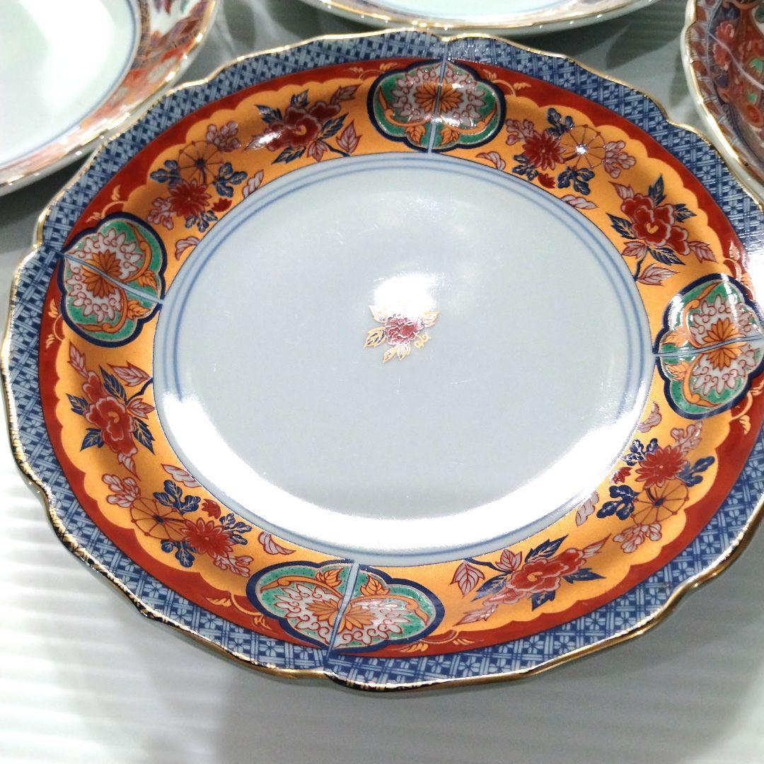 有田焼 金彩 古伊万里 華窯 輪花皿 絵変わり 中皿 色絵 色錦 金襴手 5客揃